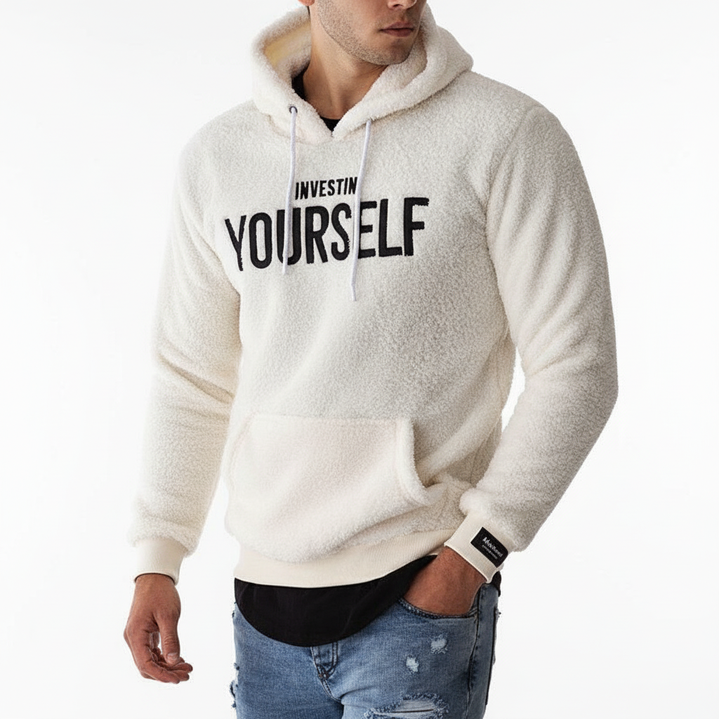 Hoodie voor heren - Comfortabele fleece hoodie van polyester - Beige/Zwart/Wit