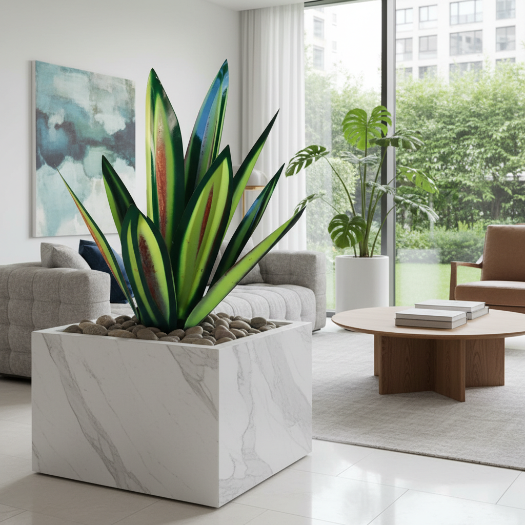 Tuinbeeld Agave - Handgemaakt Zonne-tuinlicht van Metaal, Weerbestendig (27/35 cm)