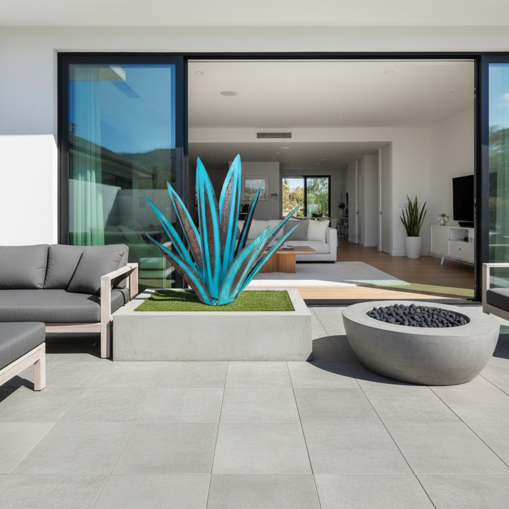 Tuinbeeld Agave - Handgemaakt Zonne-tuinlicht van Metaal, Weerbestendig (27/35 cm)